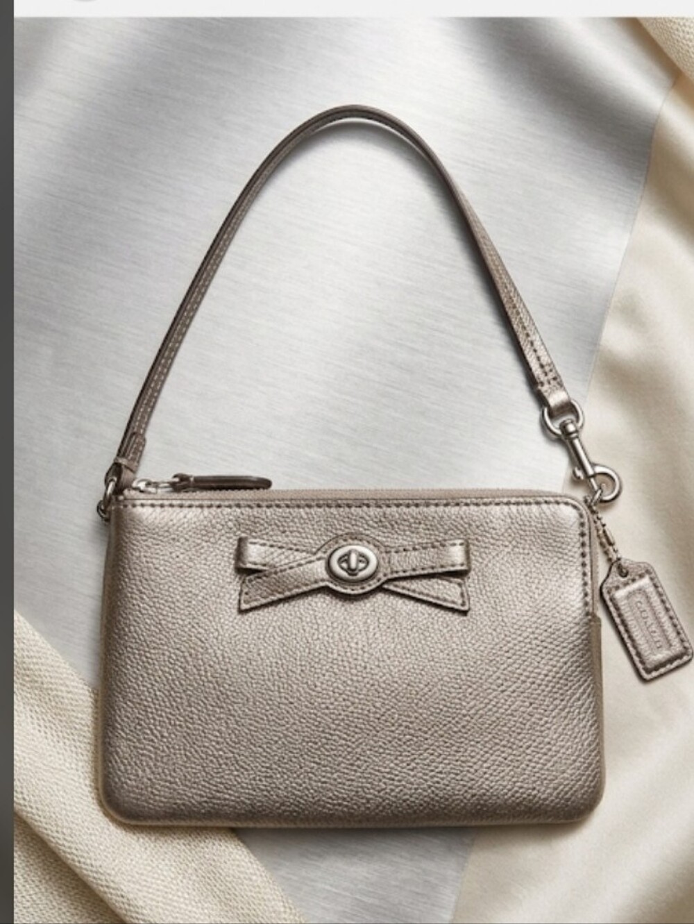 COACH Metallic Silver Leather Wristlet
